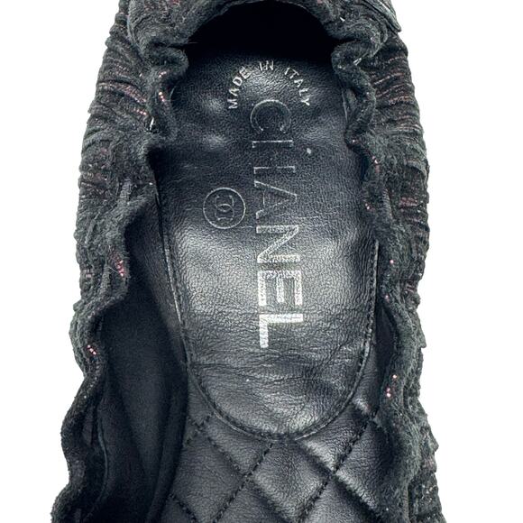 Chanel Black Fabric Ballet Flats with Pink Lurex Thread CC Logo 36.5 Rare Runway - Picture 11 of 12
